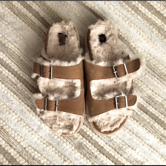 NWOT Dolce Vita | Saddle Tan Leather Suede Sandals & Super Soft Faux Fur Lining - Picture 2 of 13